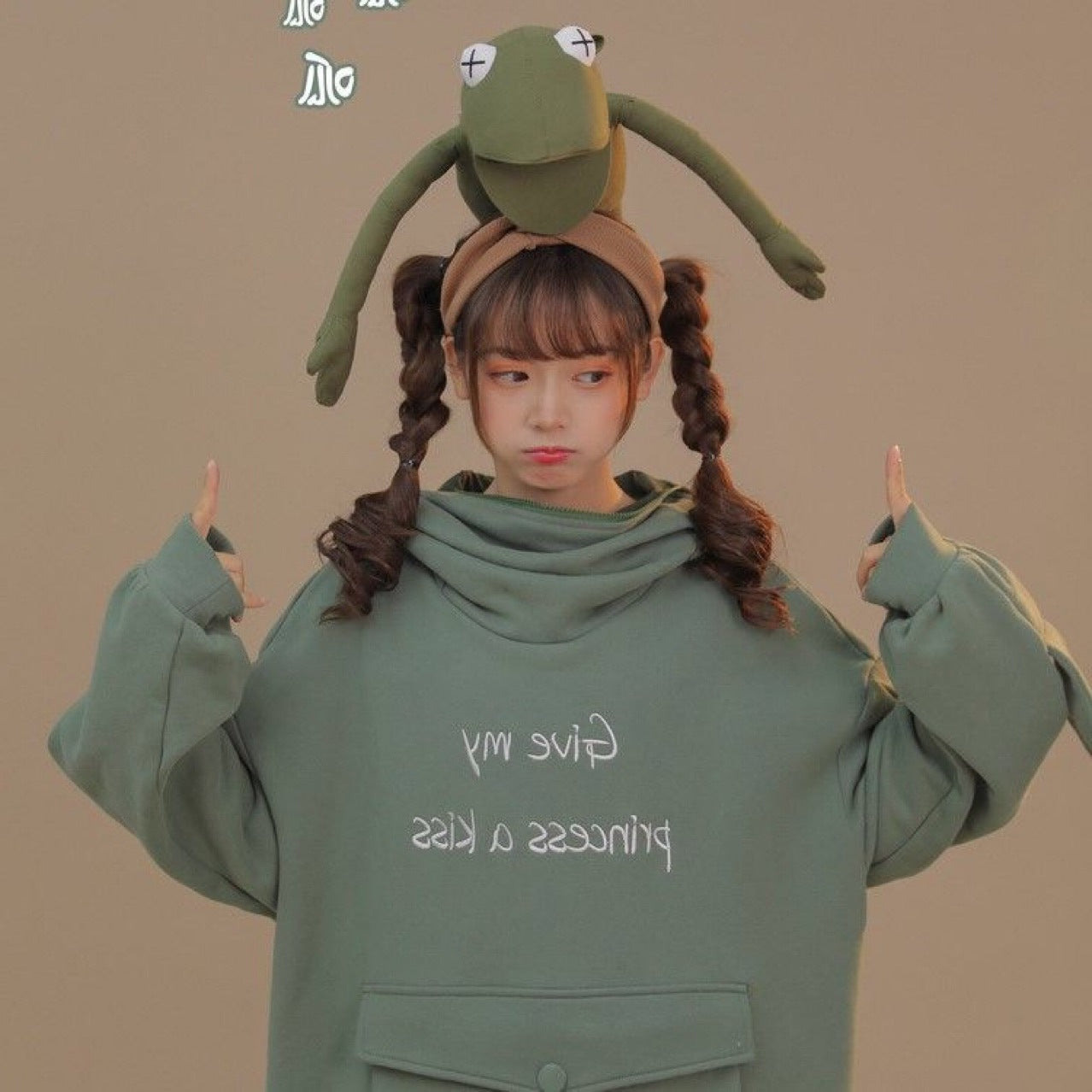 Asian Inspired Frog Long Sleeve Hooded Sweatshirt