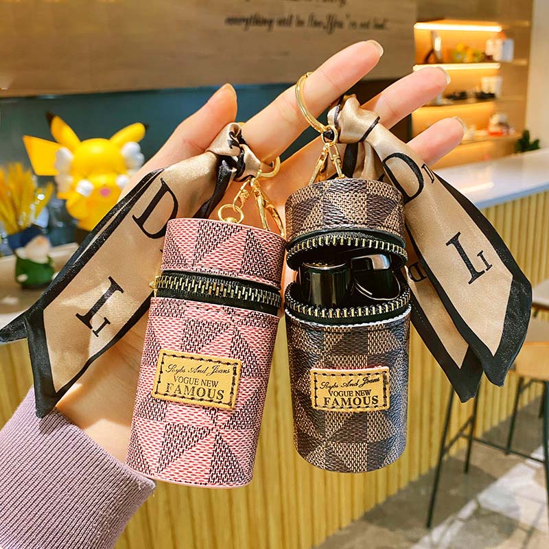Premium Leather Small Lip Gloss Pouch Keychain