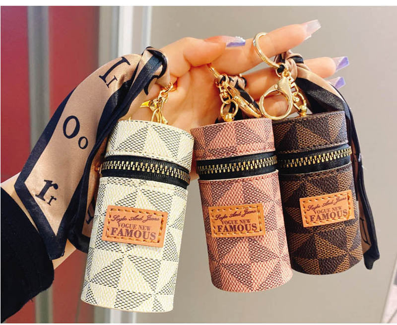Premium Leather Small Lip Gloss Pouch Keychain