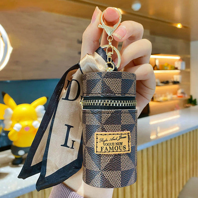 Premium Leather Small Lip Gloss Pouch Keychain