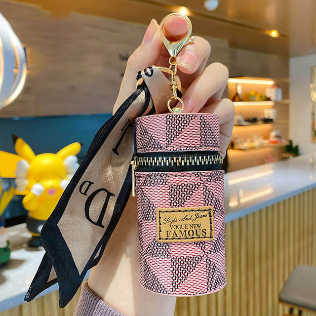 Premium Leather Small Lip Gloss Pouch Keychain
