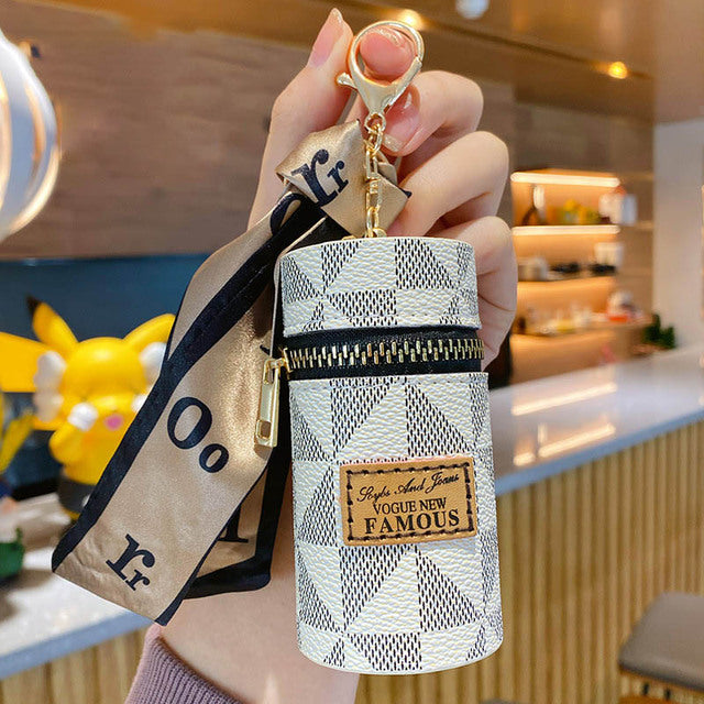 Premium Leather Small Lip Gloss Pouch Keychain - Fesara