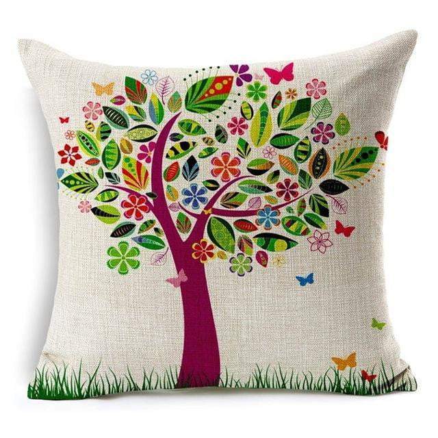 Colorful Bird Tree of Life Pattern Throw Pillow Cover