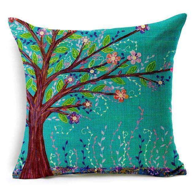Colorful Bird Tree of Life Pattern Throw Pillow Cover