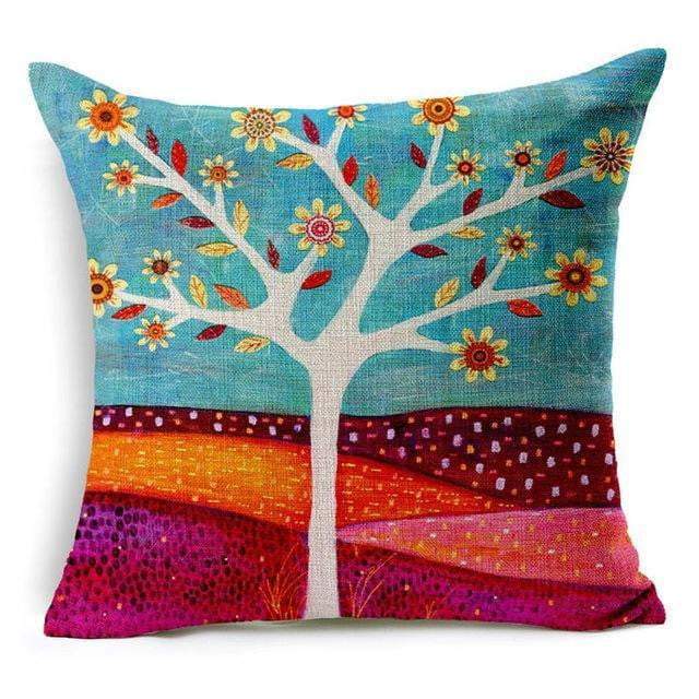 Colorful Bird Tree of Life Pattern Throw Pillow Cover