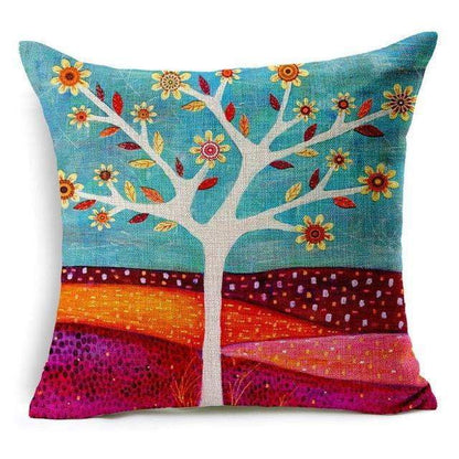 Colorful Bird Tree of Life Pattern Throw Pillow Cover