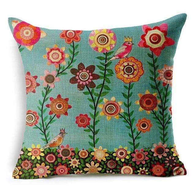 Colorful Bird Tree of Life Pattern Throw Pillow Cover
