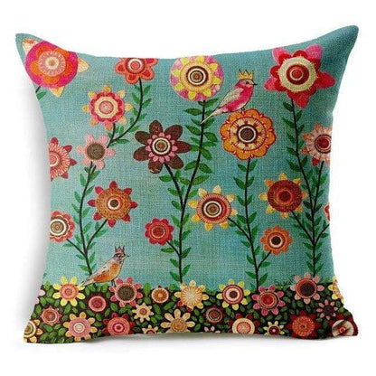 Colorful Bird Tree of Life Pattern Throw Pillow Cover