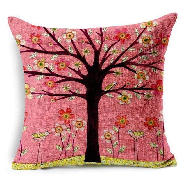 Colorful Bird Tree of Life Pattern Throw Pillow Cover