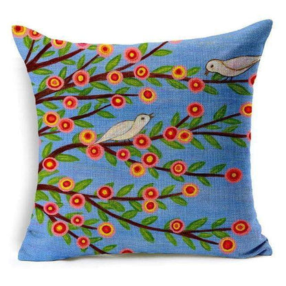 Colorful Bird Tree of Life Pattern Throw Pillow Cover