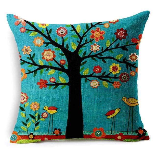 Colorful Bird Tree of Life Pattern Throw Pillow Cover