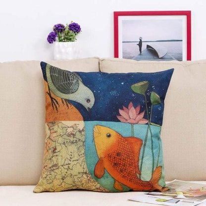 Colorful Bird Tree of Life Pattern Throw Pillow Cover