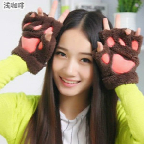 Warm Women's Bear Claw Fingerless Gloves