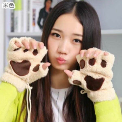 Warm Women's Bear Claw Fingerless Gloves