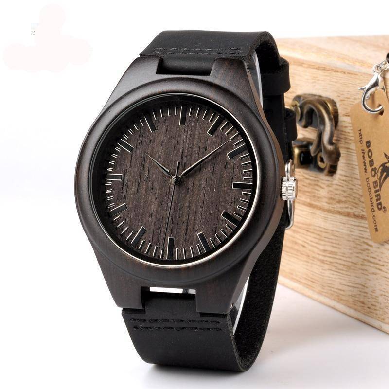 Men's Classic Wooden Watch with Genuine Leather Strap - Fesara