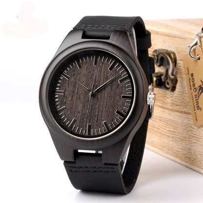 Men's Classic Wooden Watch with Genuine Leather Strap - Fesara