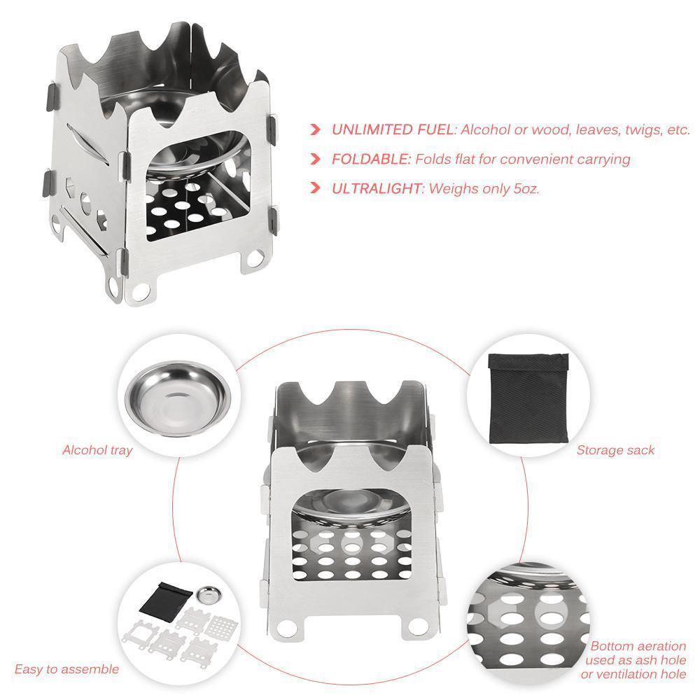 Portable Folding Camp Stove with Alcohol Burner Stainless Steel