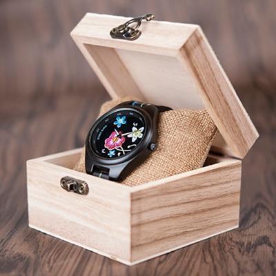Natural Bamboo Wood Ladies Watch with Floral Face - Fesara