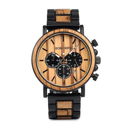 Brown Wooden Men's Stainless Steel Quartz Watch - Fesara