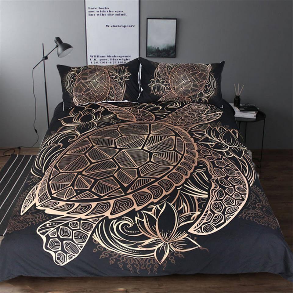 Soft Gold Turtle Pattern Bedding Set - Fesara