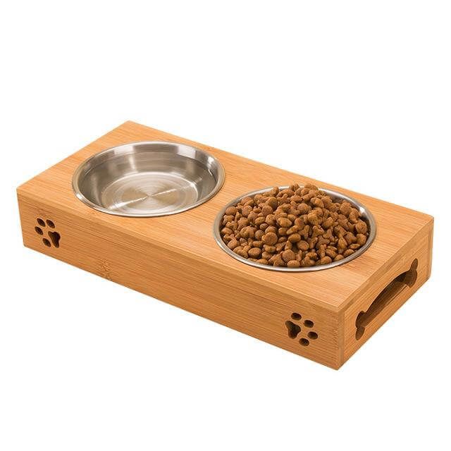 Natural Wood Pet Feeder Bowl - Fesara