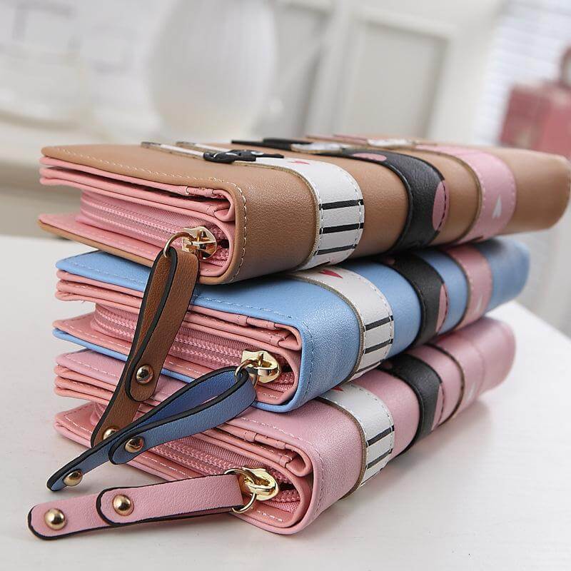 Stylish Cat Embroidered Zip Wallet