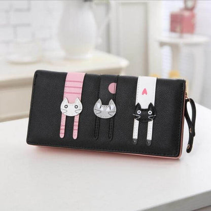 Stylish Cat Embroidered Zip Wallet