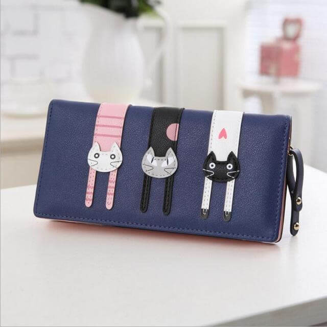 Stylish Cat Embroidered Zip Wallet