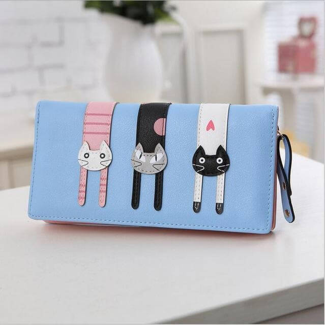 Stylish Cat Embroidered Zip Wallet - Fesara