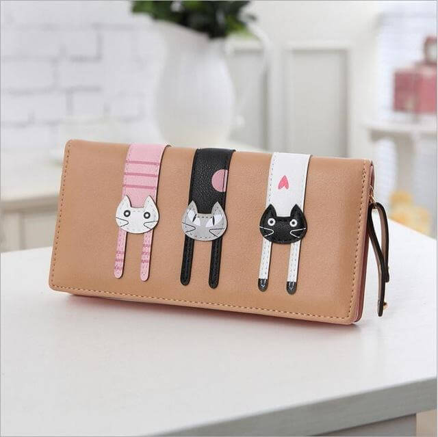 Stylish Cat Embroidered Zip Wallet
