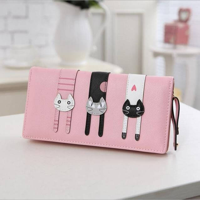 Stylish Cat Embroidered Zip Wallet