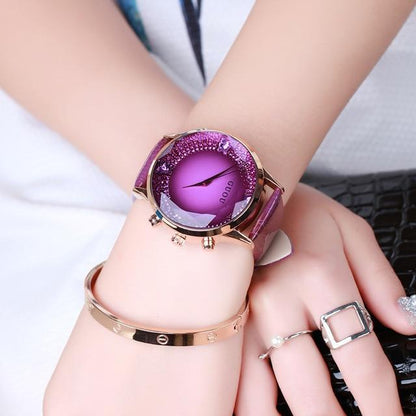 Elegant Diamond Real Leather Women's Watch