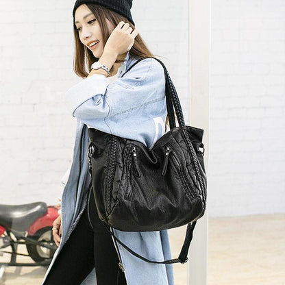 Classic Black Genuine Leather Tote Bag