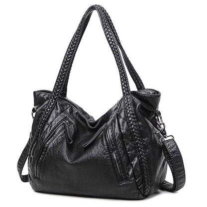 Classic Black Genuine Leather Tote Bag