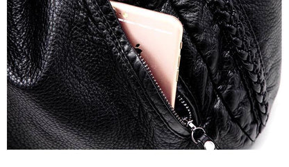 Classic Black Genuine Leather Tote Bag