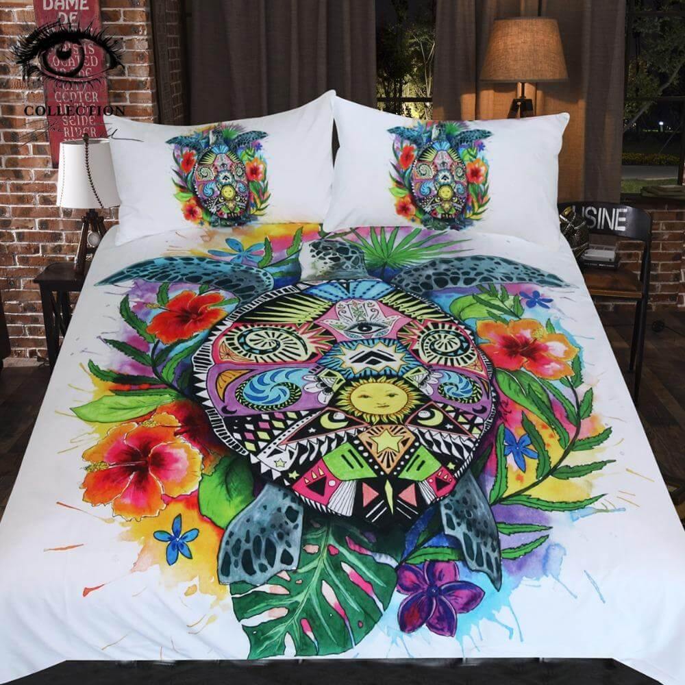 Soft Turtle Bedding Set 3pc Colorful Home Duvet Cover - Fesara