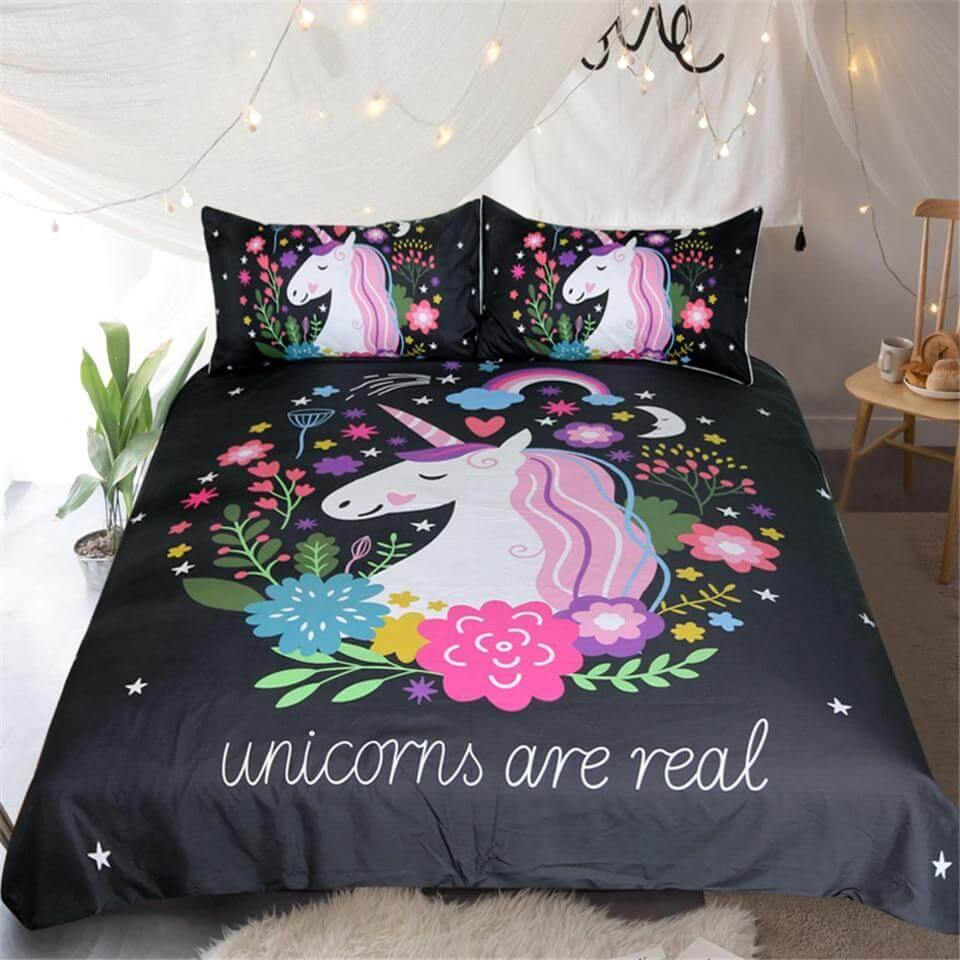 Colorful Unicorn Girls Bedding Set Soft Duvet Cover - Fesara