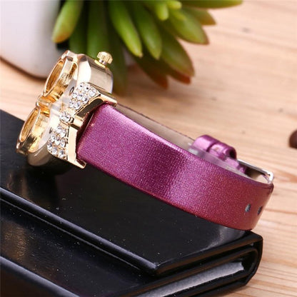 Fashionable Cat Eye Watch with Studs and Leather Strap
