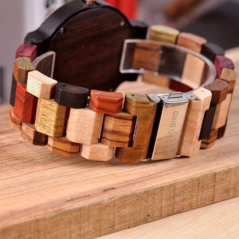 Rustic Wood Men's Watch with Date in Wooden Box