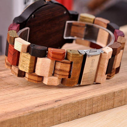 Rustic Wood Men's Watch with Date in Wooden Box
