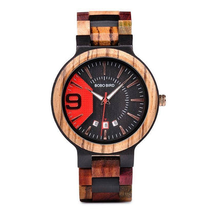 Rustic Wood Men's Watch with Date in Wooden Box