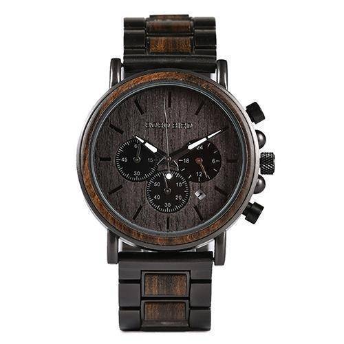 Brown Wooden Men's Stainless Steel Quartz Watch