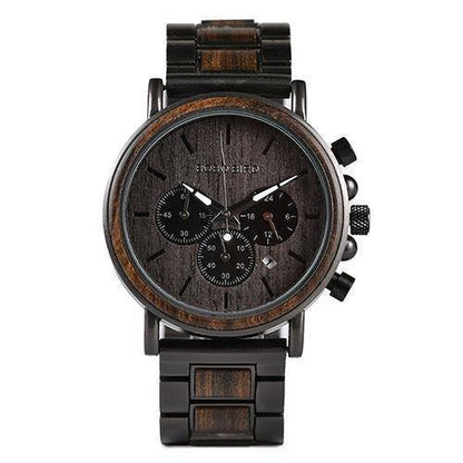 Brown Wooden Men's Stainless Steel Quartz Watch