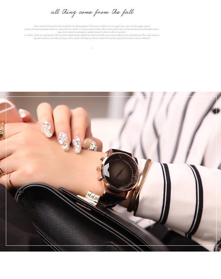 Elegant Black Diamond Leather Women's Watch