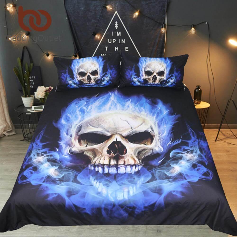 Cozy Gothic Blue Flame 3D Bedding Set - Fesara