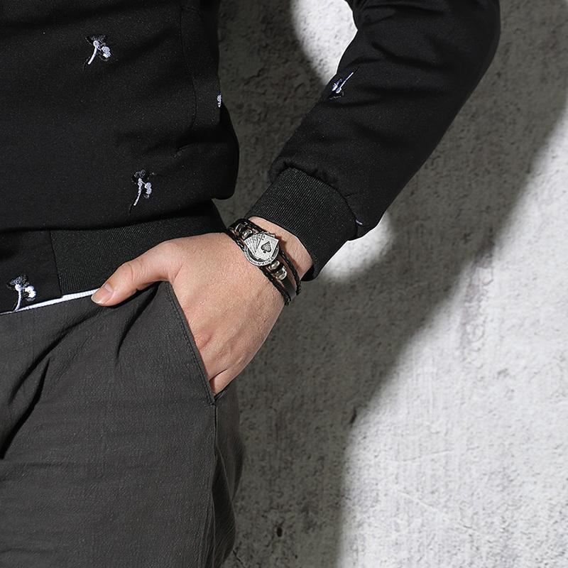 Vintage Style Leather Card Theme Men's Bracelet