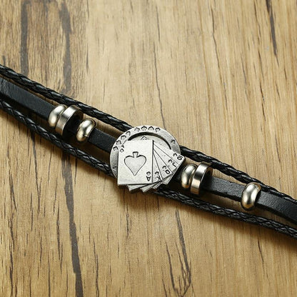Vintage Style Leather Card Theme Men's Bracelet