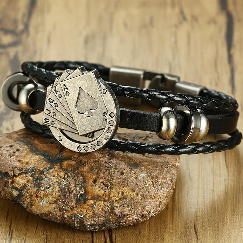 Vintage Style Leather Card Theme Men's Bracelet
