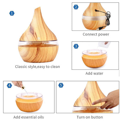 Natural Wood Electric Mist Humidifier Oil Diffuser