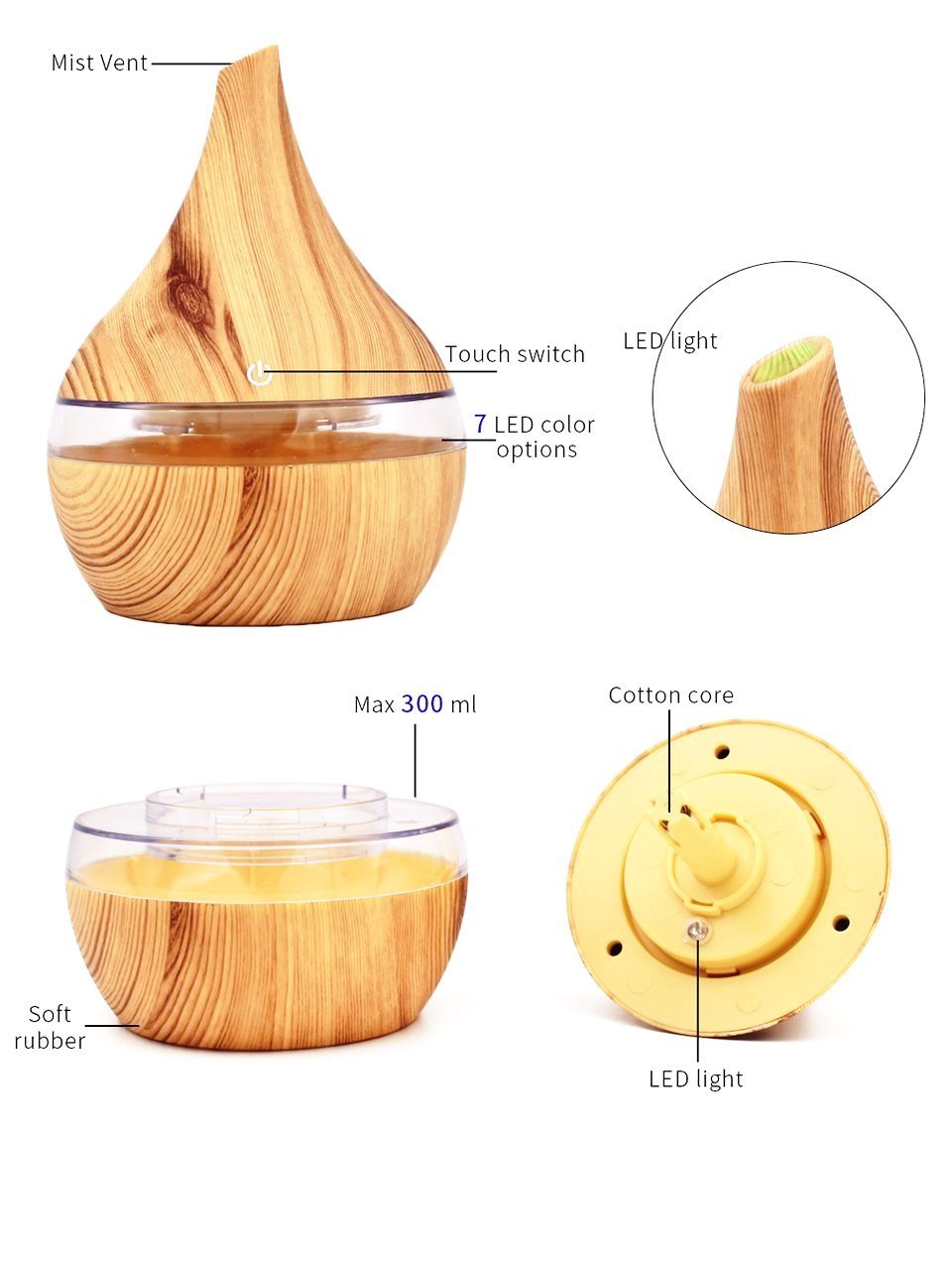 Natural Wood Electric Mist Humidifier Oil Diffuser